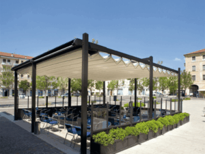 mái xếp di động quán cafe